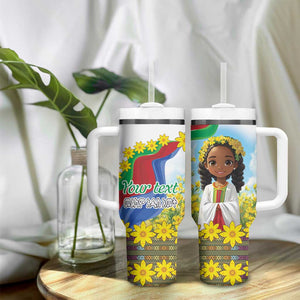 Happy Enkutatash Eritrea Personalized Tumbler With Handle Beautiful Afro Girl Adey Abeba Flower