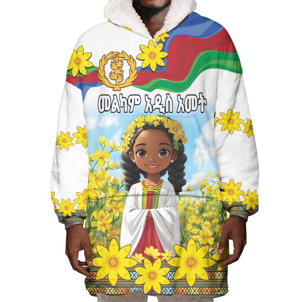 Happy Enkutatash Eritrea Personalized Wearable Blanket Hoodie Beautiful Afro Girl Adey Abeba Flower