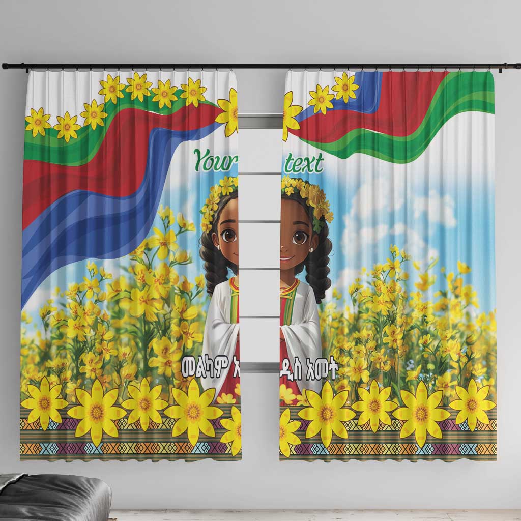 Happy Enkutatash Eritrea Personalized Window Curtain Beautiful Afro Girl Adey Abeba Flower