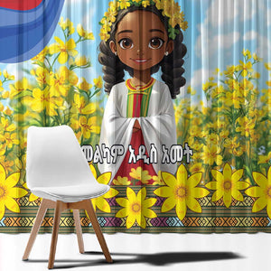 Happy Enkutatash Eritrea Personalized Window Curtain Beautiful Afro Girl Adey Abeba Flower