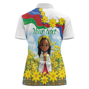 Happy Enkutatash Eritrea Personalized Women Polo Shirt Beautiful Afro Girl Adey Abeba Flower