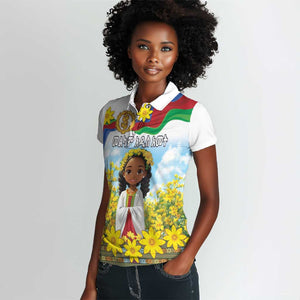 Happy Enkutatash Eritrea Personalized Women Polo Shirt Beautiful Afro Girl Adey Abeba Flower