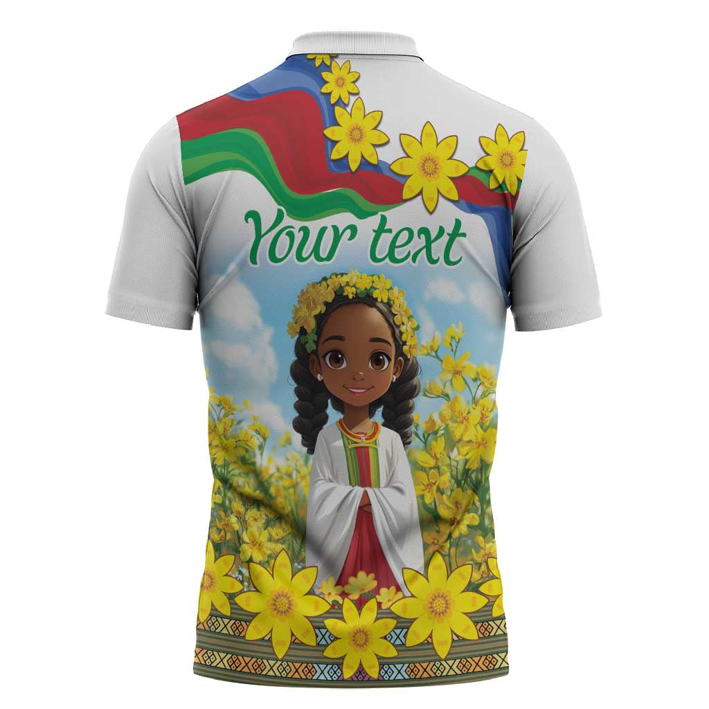 Happy Enkutatash Eritrea Personalized Zipper Polo Shirt Beautiful Afro Girl Adey Abeba Flower