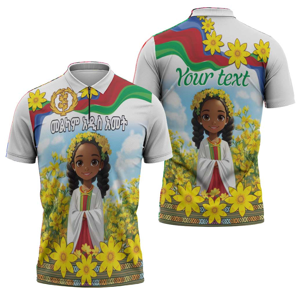 Happy Enkutatash Eritrea Personalized Zipper Polo Shirt Beautiful Afro Girl Adey Abeba Flower