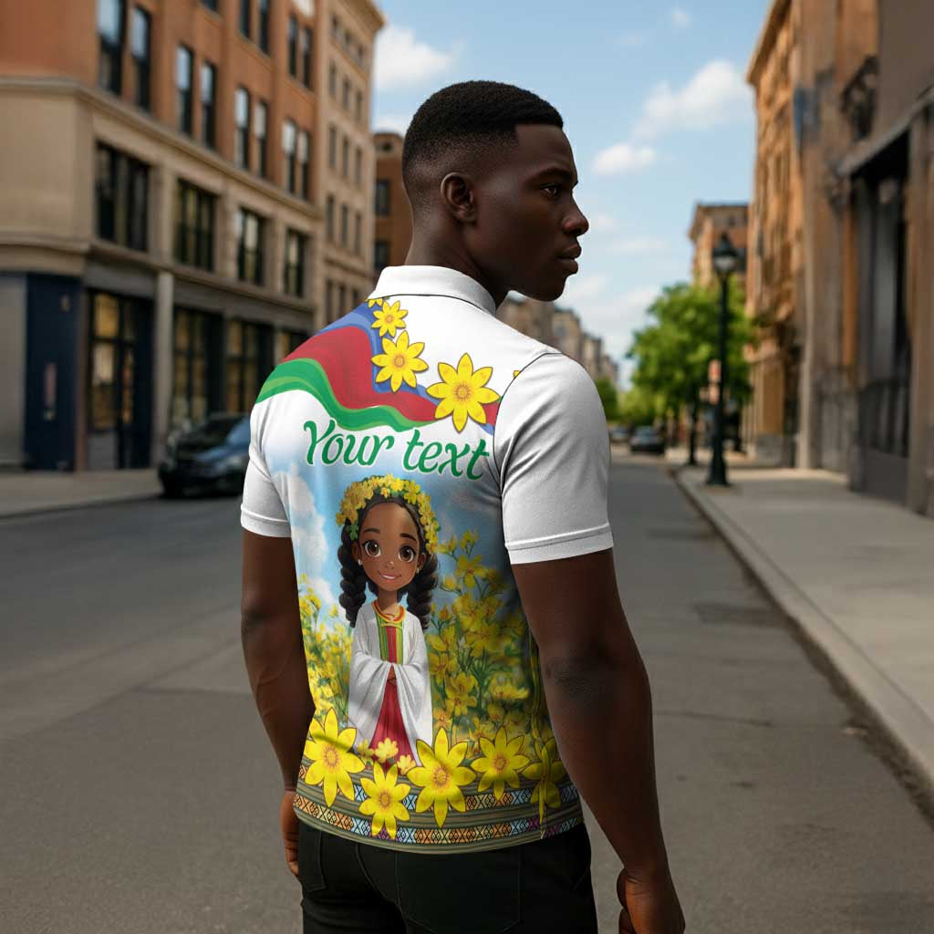 Happy Enkutatash Eritrea Personalized Zipper Polo Shirt Beautiful Afro Girl Adey Abeba Flower