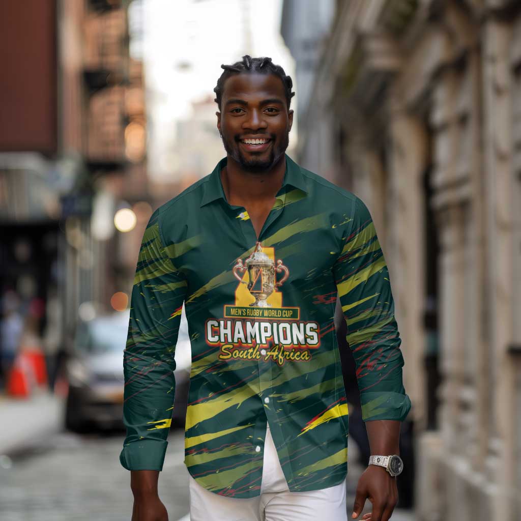 South African Four-time Champions Long Sleeve Button Shirt World Rugby Team Springboks