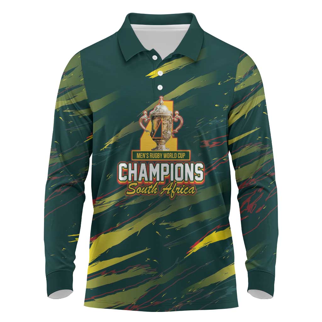 South African Four-time Champions Long Sleeve Polo Shirt World Rugby Team Springboks