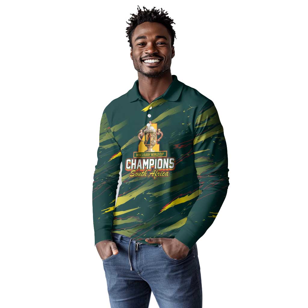 South African Four-time Champions Long Sleeve Polo Shirt World Rugby Team Springboks