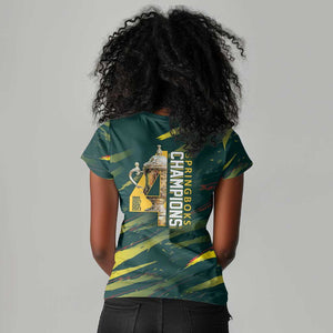 South African Four-time Champions Women V-Neck T-Shirt World Rugby Team Springboks