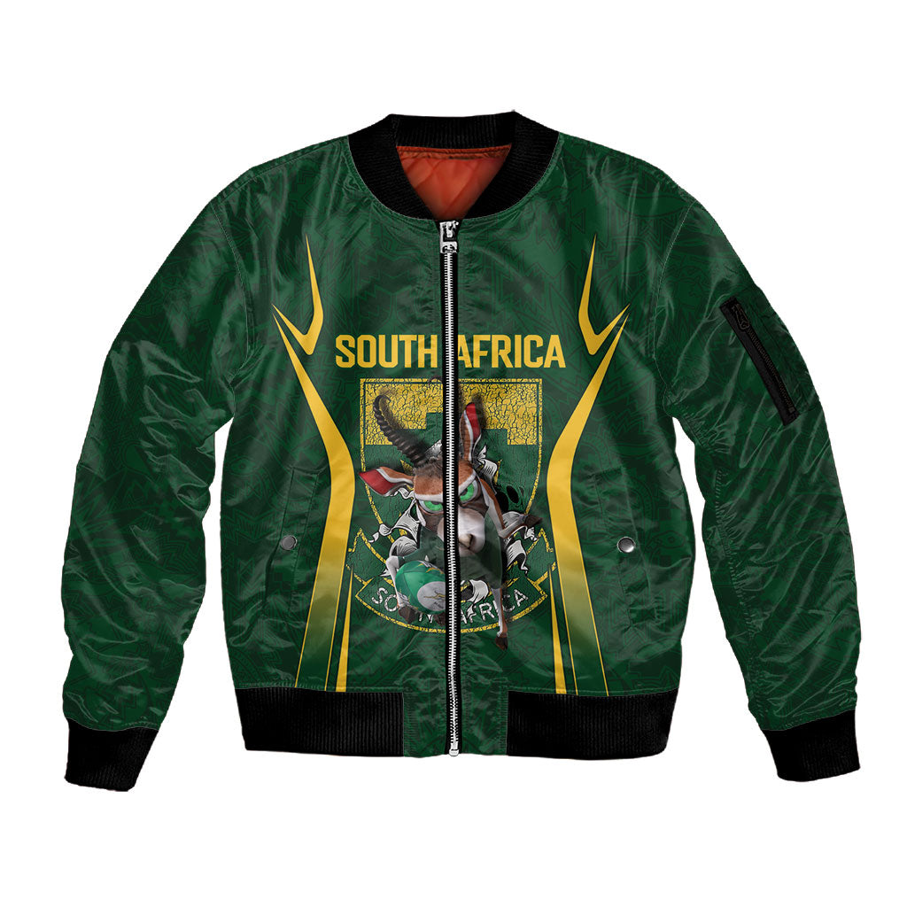 South Africa Rugby National Heritage Custom Sleeve Zip Bomber Jacket Traditional Ndebele Inspired