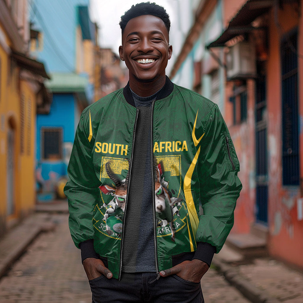 South Africa Rugby National Heritage Custom Sleeve Zip Bomber Jacket Traditional Ndebele Inspired