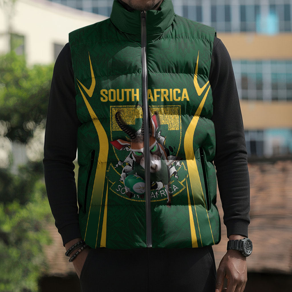 South Africa Rugby National Heritage Custom Sleeveless Puffer Jacket Traditional Ndebele Inspired