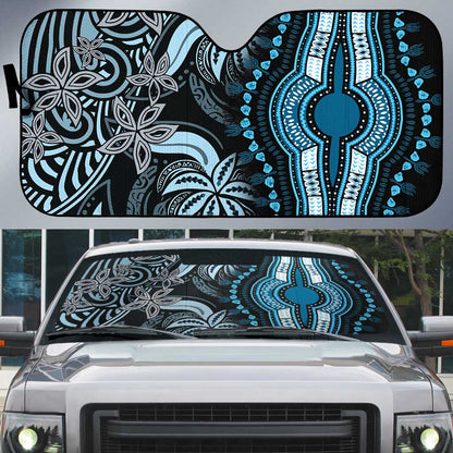 Polynesia Mixed African Dashiki Auto Sun Shade Afro-pacific Culture - Blue