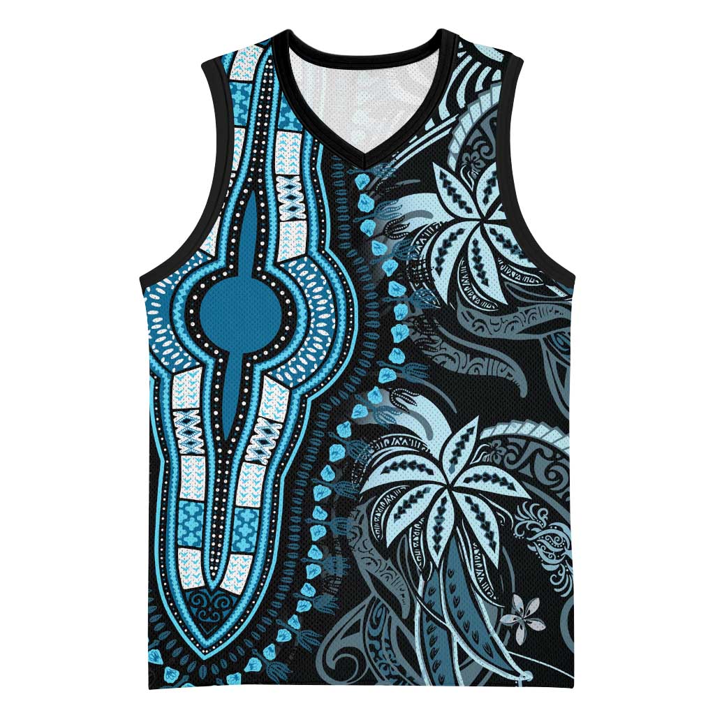 Polynesia Mixed African Dashiki Basketball Jersey Afro-pacific Culture - Blue LT9