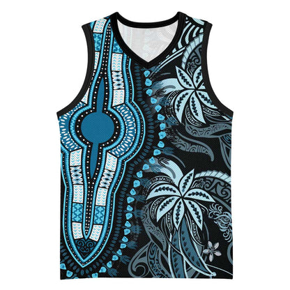 Polynesia Mixed African Dashiki Basketball Jersey Afro-pacific Culture - Blue LT9