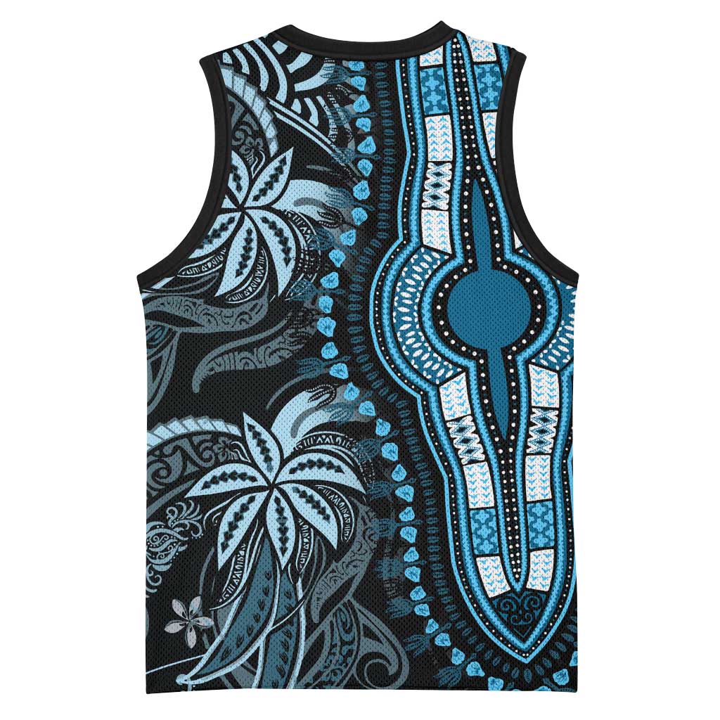 Polynesia Mixed African Dashiki Basketball Jersey Afro-pacific Culture - Blue LT9