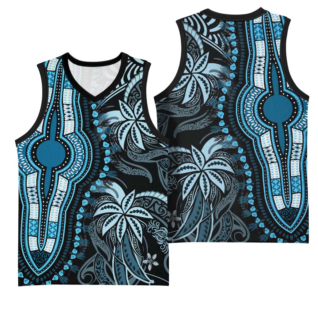Polynesia Mixed African Dashiki Basketball Jersey Afro-pacific Culture - Blue LT9