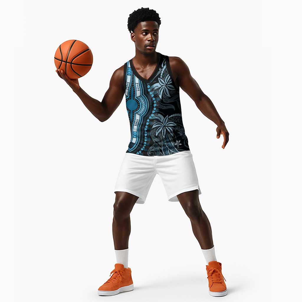 Polynesia Mixed African Dashiki Basketball Jersey Afro-pacific Culture - Blue LT9