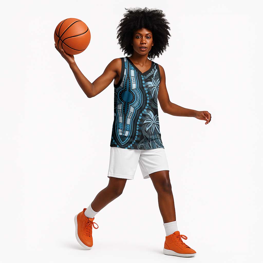 Polynesia Mixed African Dashiki Basketball Jersey Afro-pacific Culture - Blue LT9
