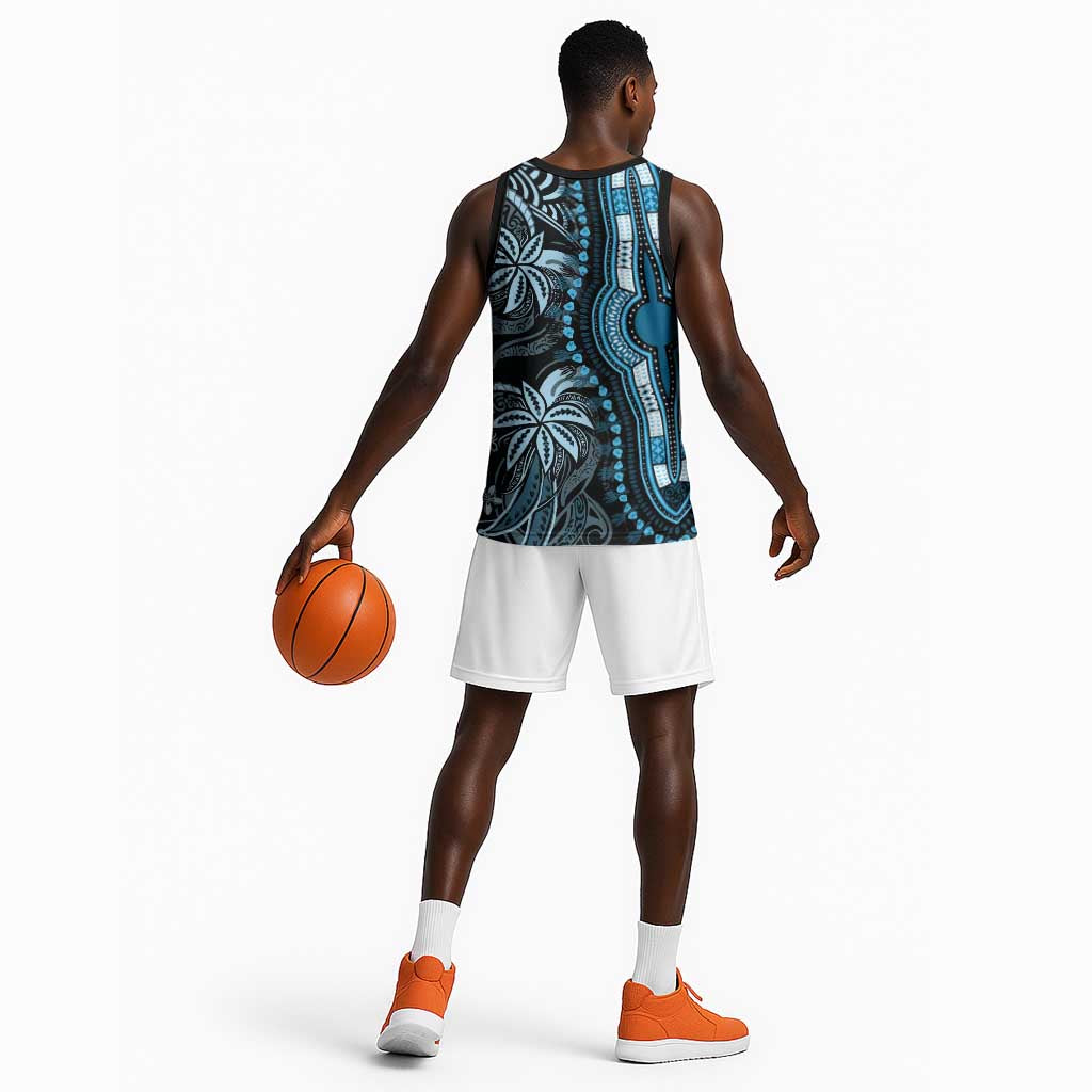 Polynesia Mixed African Dashiki Basketball Jersey Afro-pacific Culture - Blue LT9