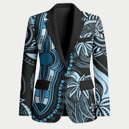 Polynesia Mixed African Dashiki Blazer Afro-pacific Culture - Blue