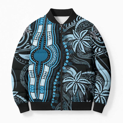 Polynesia Mixed African Dashiki Bomber Puffer Jacket Afro-pacific Culture - Blue