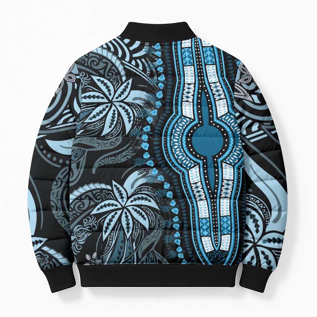 Polynesia Mixed African Dashiki Bomber Puffer Jacket Afro-pacific Culture - Blue