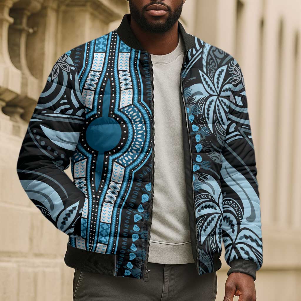 Polynesia Mixed African Dashiki Bomber Puffer Jacket Afro-pacific Culture - Blue