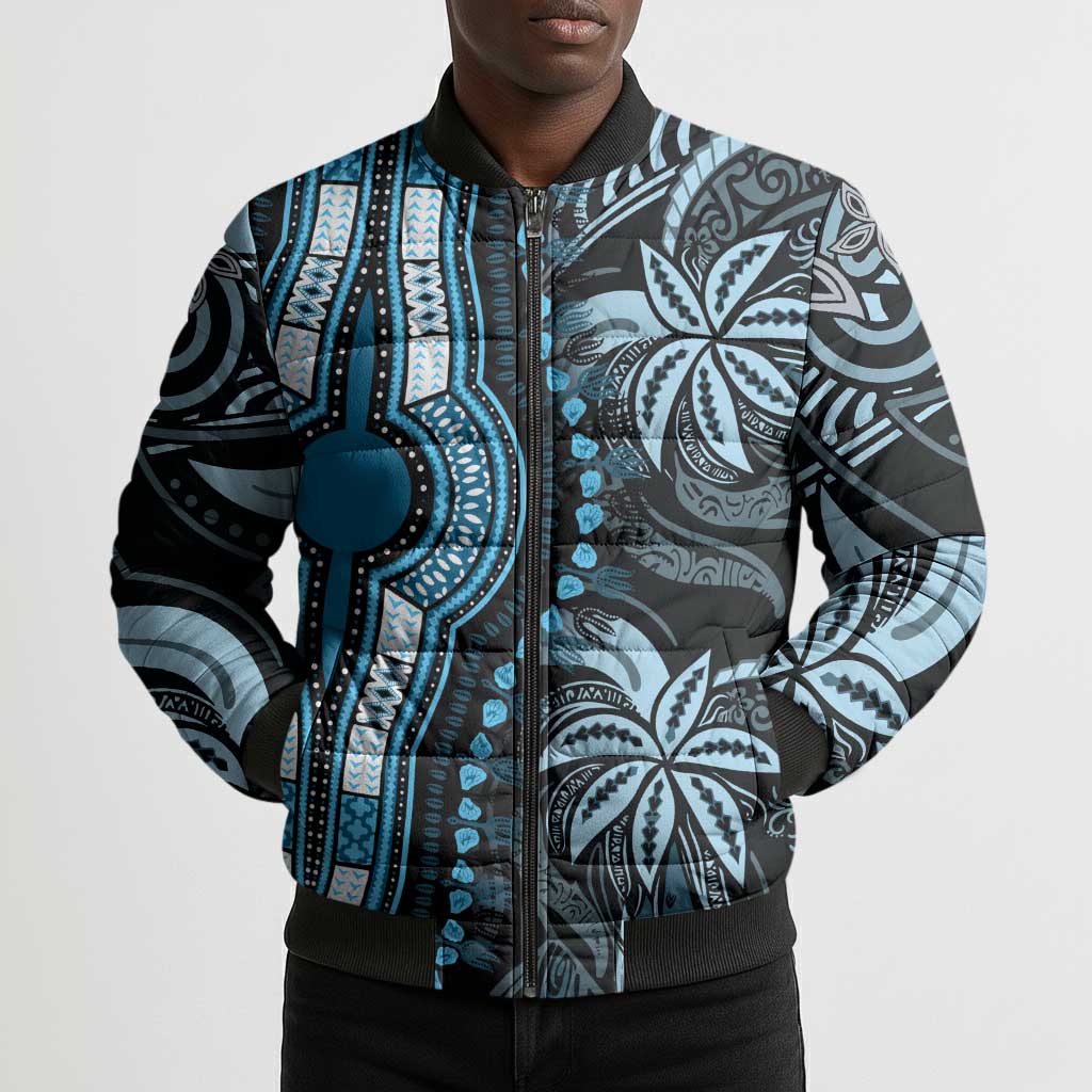 Polynesia Mixed African Dashiki Bomber Puffer Jacket Afro-pacific Culture - Blue
