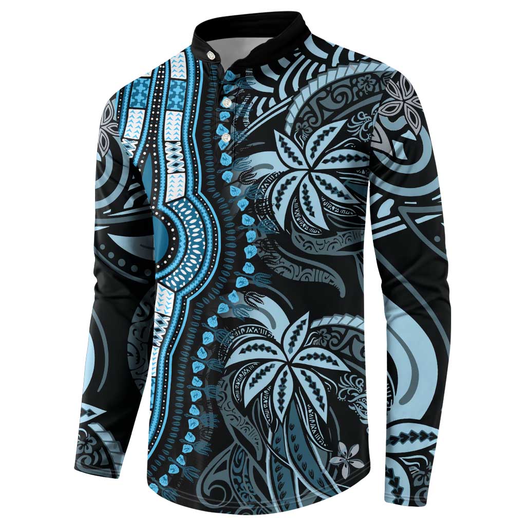 Polynesia Mixed African Dashiki Button Sweatshirt Afro-pacific Culture - Blue