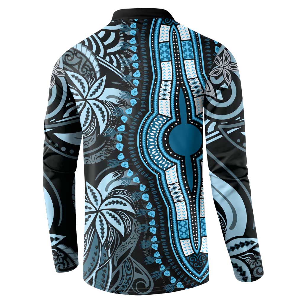 Polynesia Mixed African Dashiki Button Sweatshirt Afro-pacific Culture - Blue