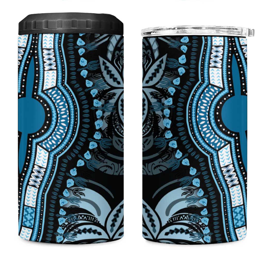 Polynesia Mixed African Dashiki 4 in 1 Can Cooler Tumbler Afro-pacific Culture - Blue