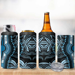 Polynesia Mixed African Dashiki 4 in 1 Can Cooler Tumbler Afro-pacific Culture - Blue