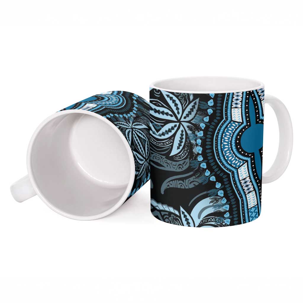 Polynesia Mixed African Dashiki Ceramic Mug Afro-pacific Culture - Blue