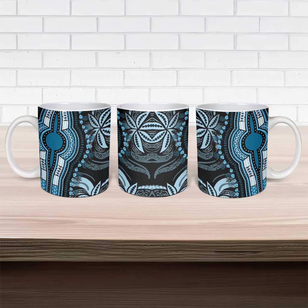 Polynesia Mixed African Dashiki Ceramic Mug Afro-pacific Culture - Blue