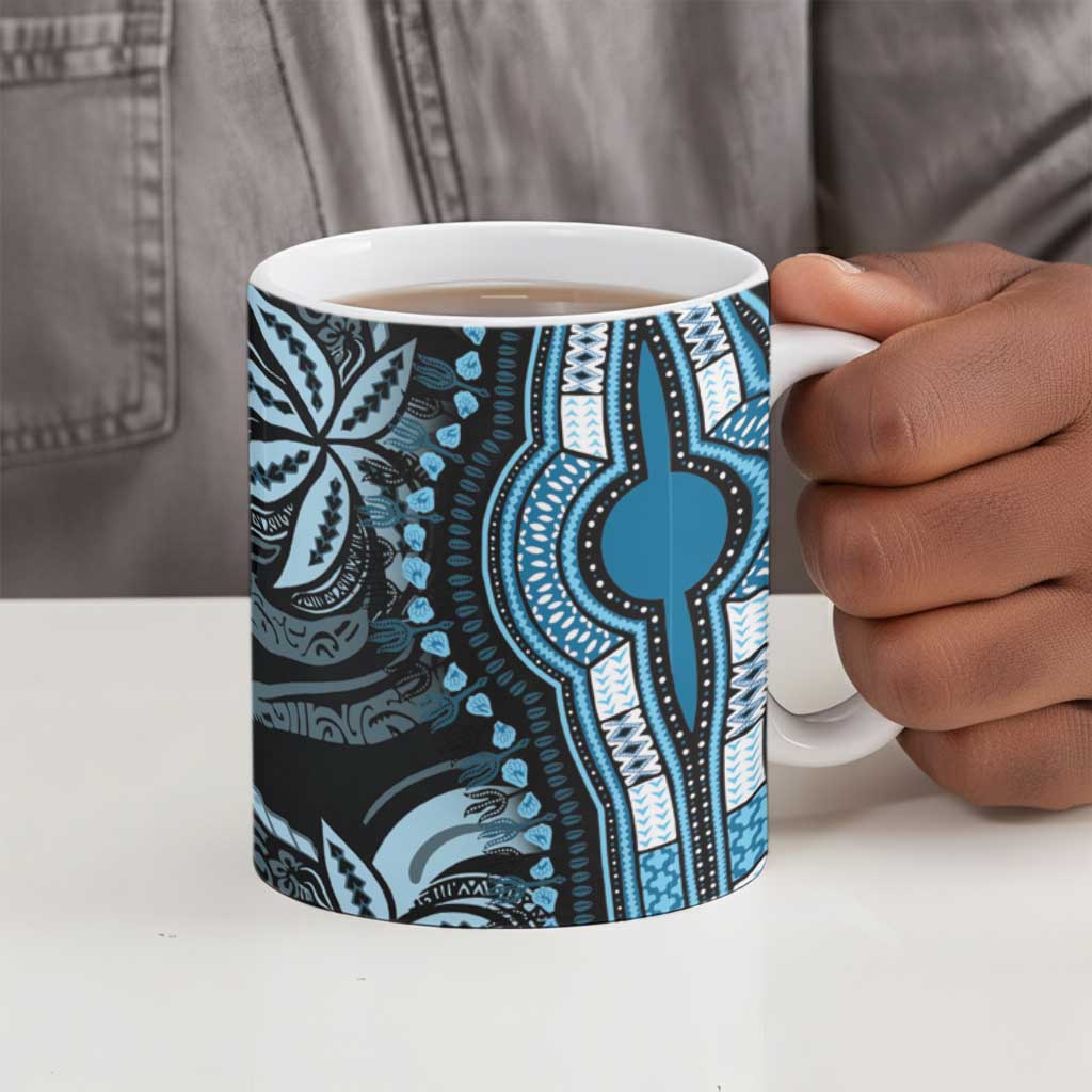 Polynesia Mixed African Dashiki Ceramic Mug Afro-pacific Culture - Blue