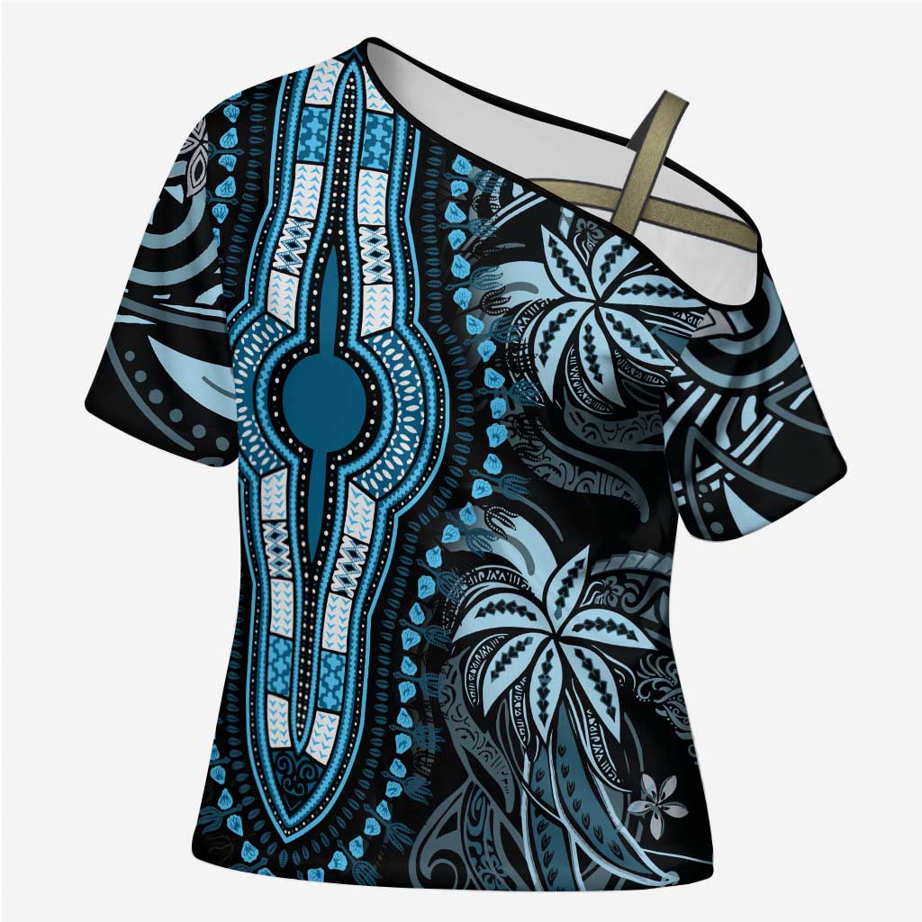 Polynesia Mixed African Dashiki Cross Shoulder Shirt Afro-pacific Culture - Blue