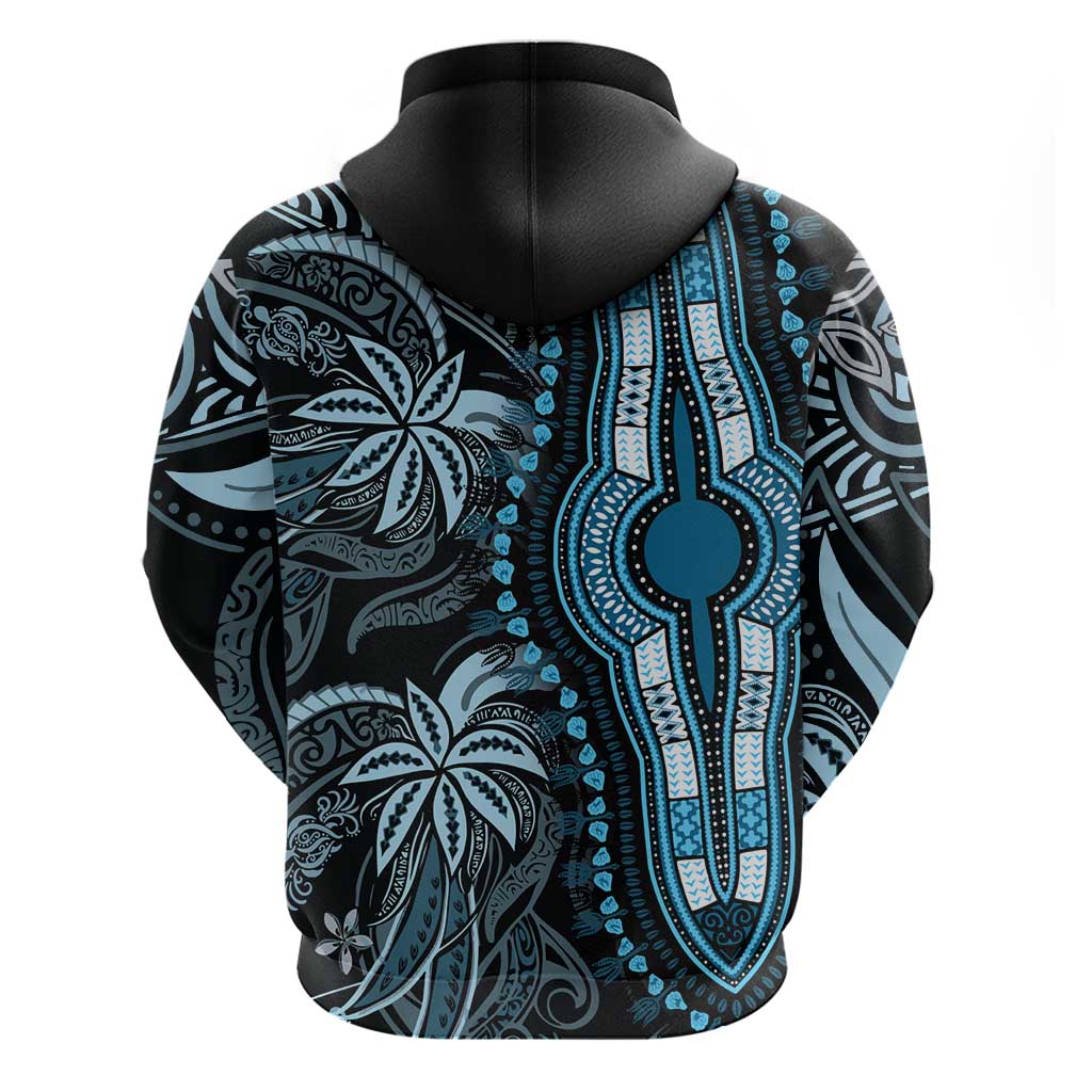 Polynesia Mixed African Dashiki Hoodie Afro-pacific Culture - Blue