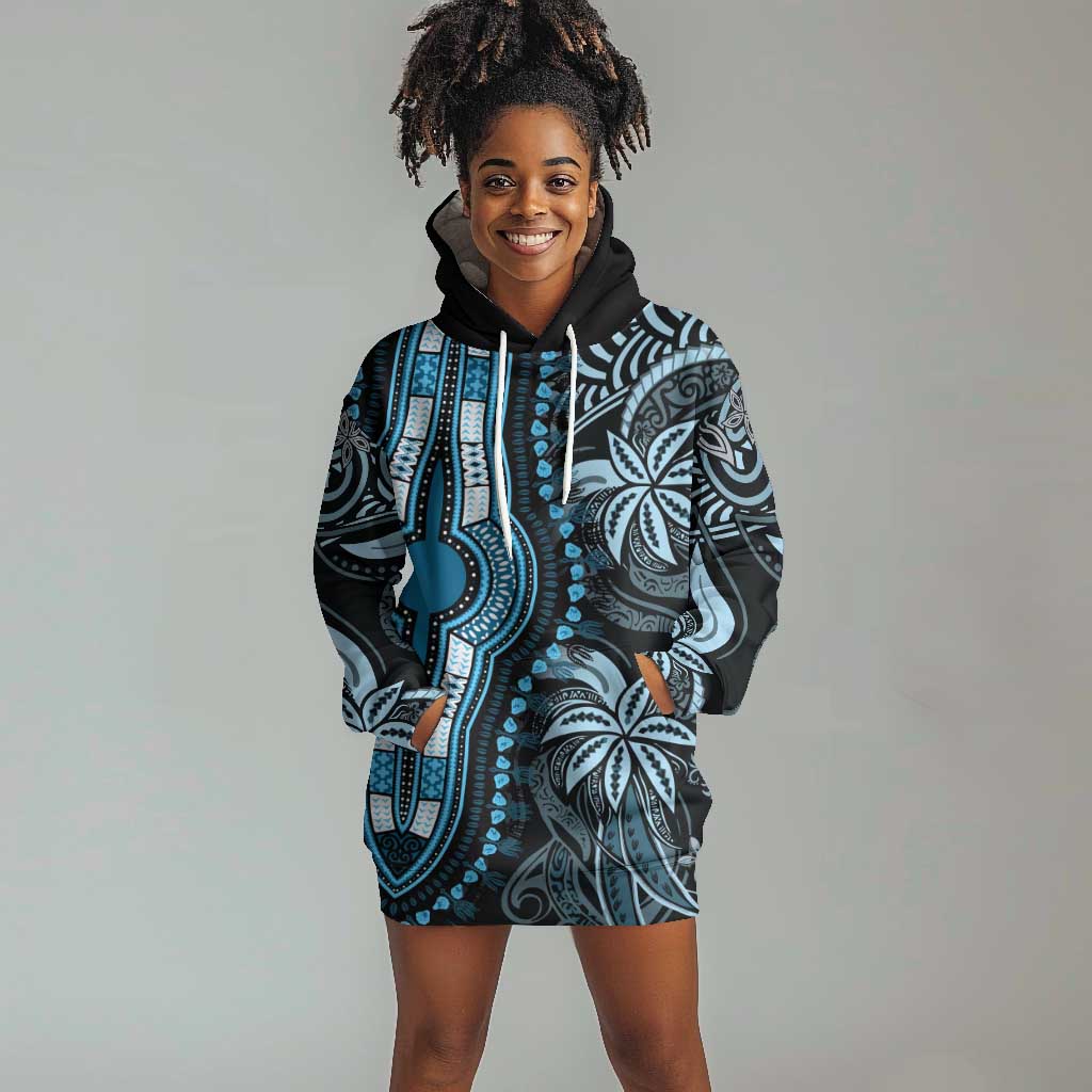 Polynesia Mixed African Dashiki Hoodie Dress Afro-pacific Culture - Blue