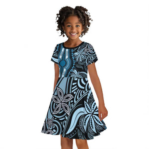 Polynesia Mixed African Dashiki Kid Short Sleeve Dress Afro-pacific Culture - Blue