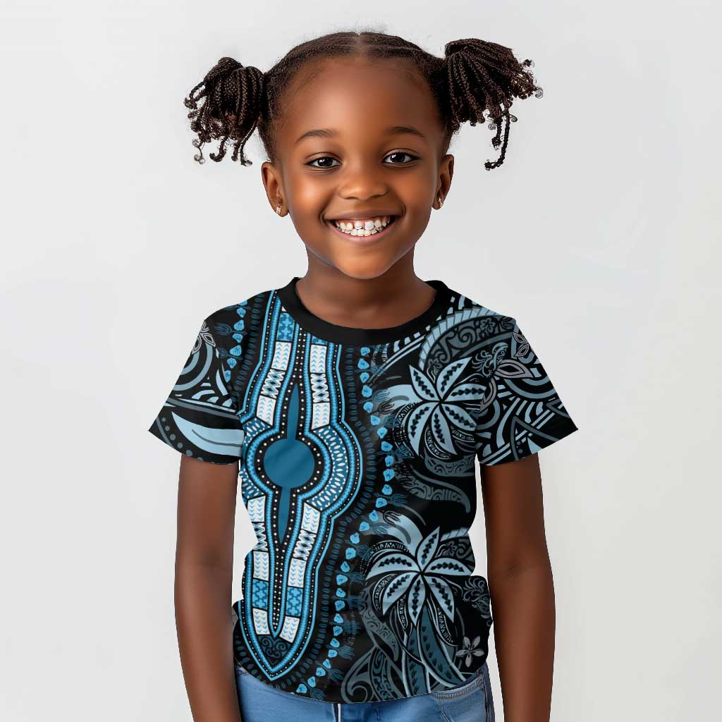 Polynesia Mixed African Dashiki Kid T shirt Afro-pacific Culture - Blue