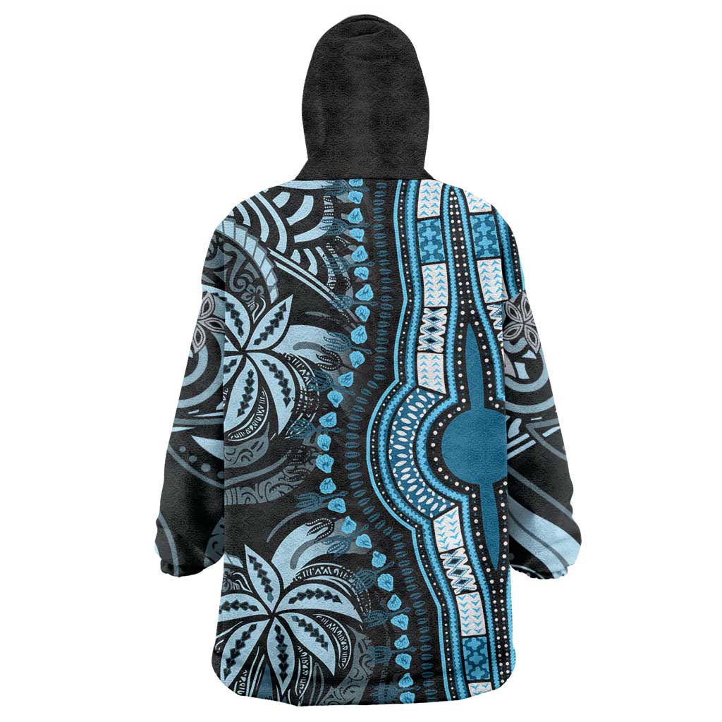 Polynesia Mixed African Dashiki Kid Wearable Blanket Hoodie Afro-pacific Culture - Blue