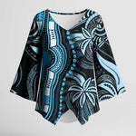 Polynesia Mixed African Dashiki Kimono Sleeve Blouse Afro-pacific Culture - Blue