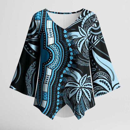 Polynesia Mixed African Dashiki Kimono Sleeve Blouse Afro-pacific Culture - Blue