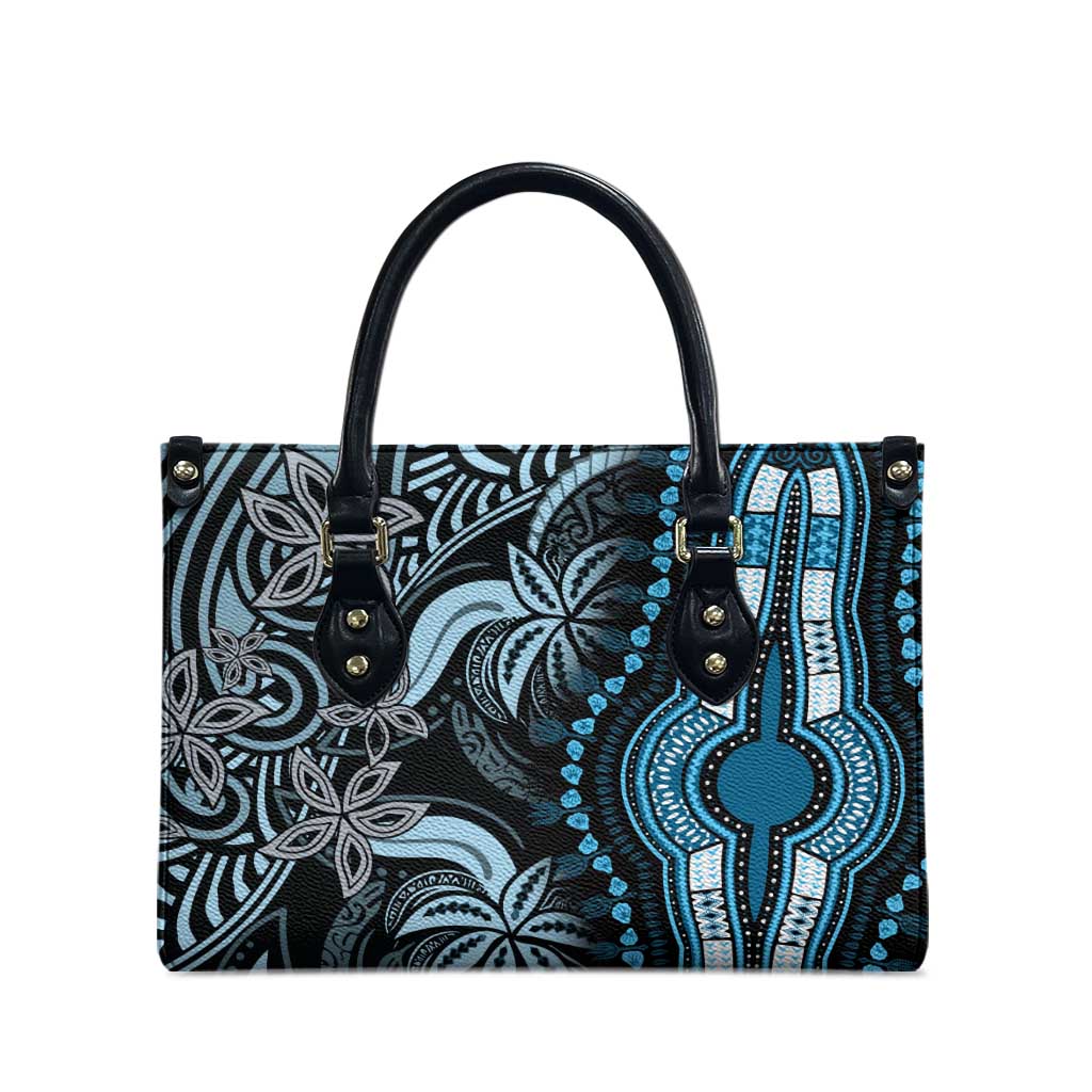 Polynesia Mixed African Dashiki Leather Bag Afro-pacific Culture - Blue