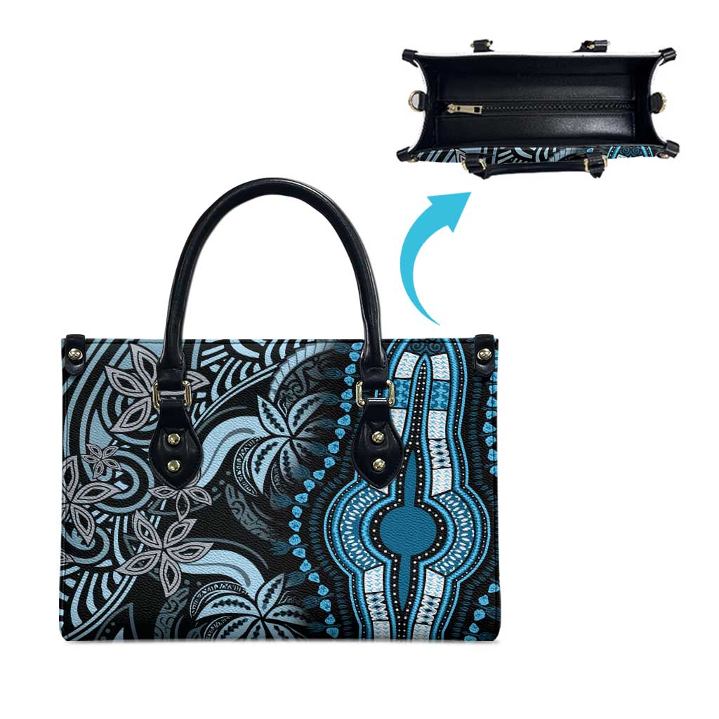 Polynesia Mixed African Dashiki Leather Bag Afro-pacific Culture - Blue