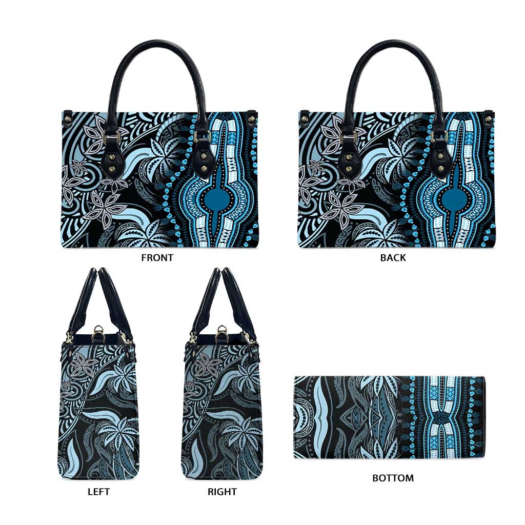 Polynesia Mixed African Dashiki Leather Bag Afro-pacific Culture - Blue