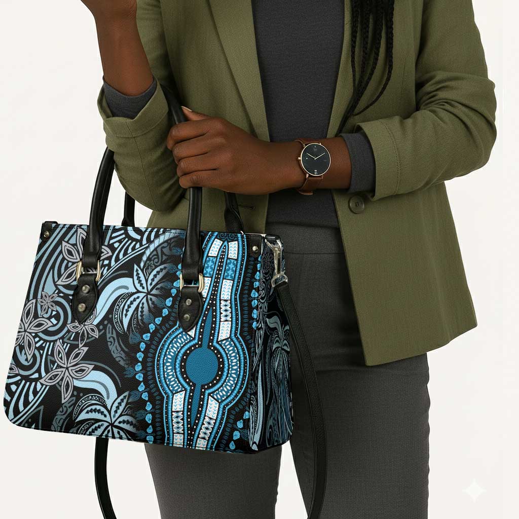 Polynesia Mixed African Dashiki Leather Bag Afro-pacific Culture - Blue