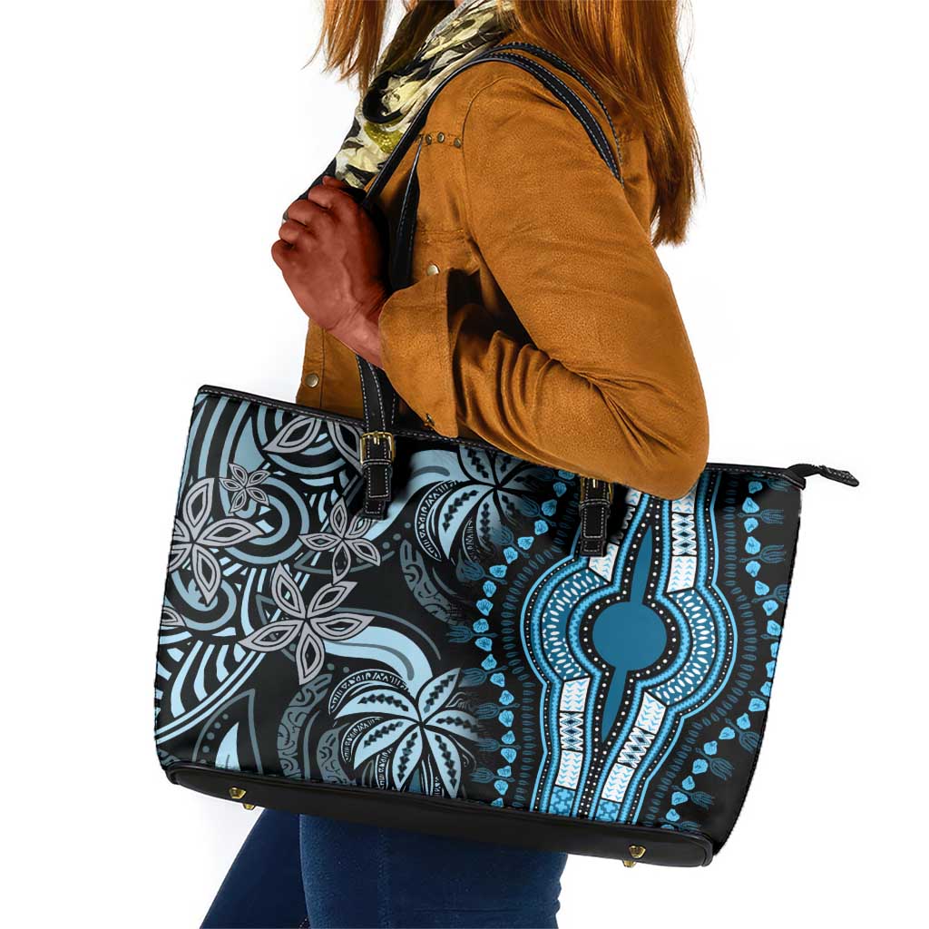 Polynesia Mixed African Dashiki Leather Tote Bag Afro-pacific Culture - Blue