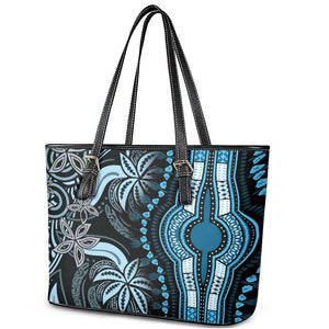 Polynesia Mixed African Dashiki Leather Tote Bag Afro-pacific Culture - Blue